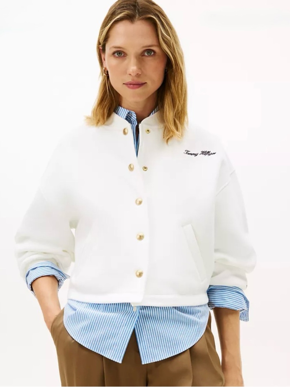 *NEW* Tommy Hilfiger Gold-Button Fleece Bomber Jacket